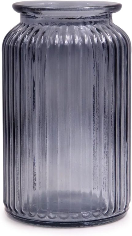 Glass Vase,7.3 * 4.3in Vertical Line Geometric Faceted Design Flower Vase